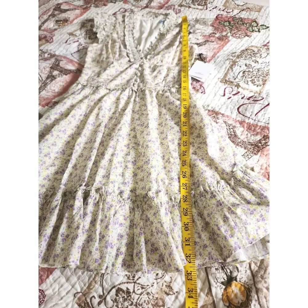 LINI Melissa floral Dress fit and flare ruffle Button Lavander Color Size XS - Picture 7 of 14